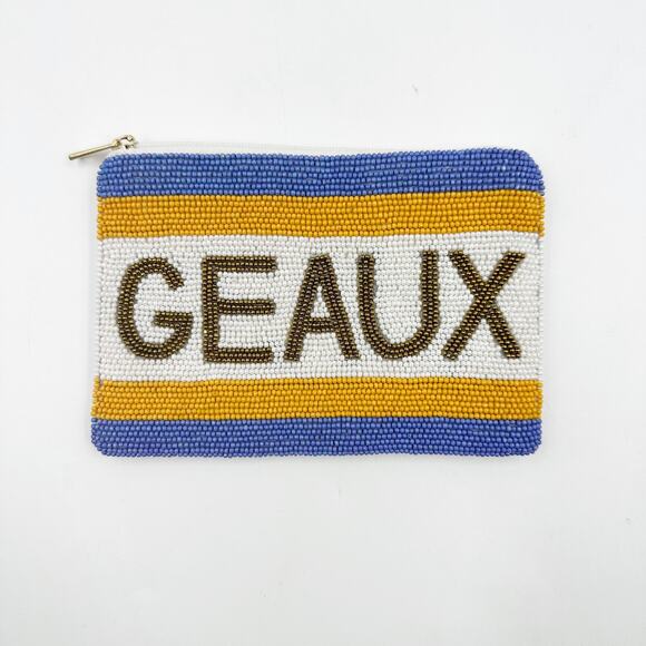 LSU GEAUX Tigers Beaded Coin Purse HARPER Privacy Pouch Purple Gold White NEW - Picture 4 of 7